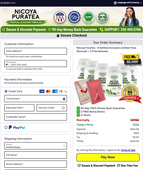 Nicoya PuraTea Order Page